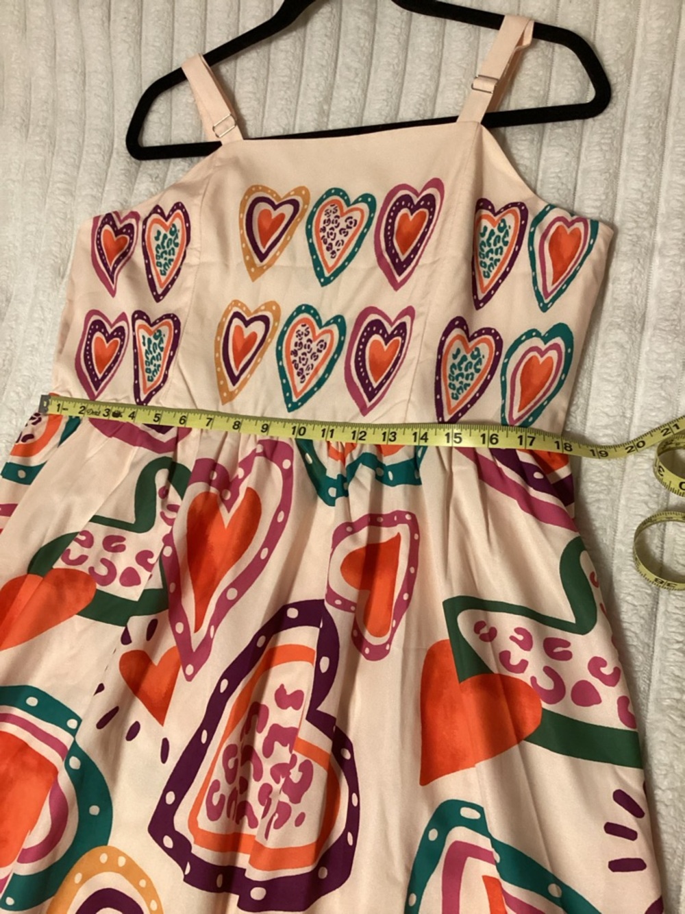 Cream Heart-Print Maxi Dress - Orange, Pink, Purple & Teal, EUC - Picture 7 of 8